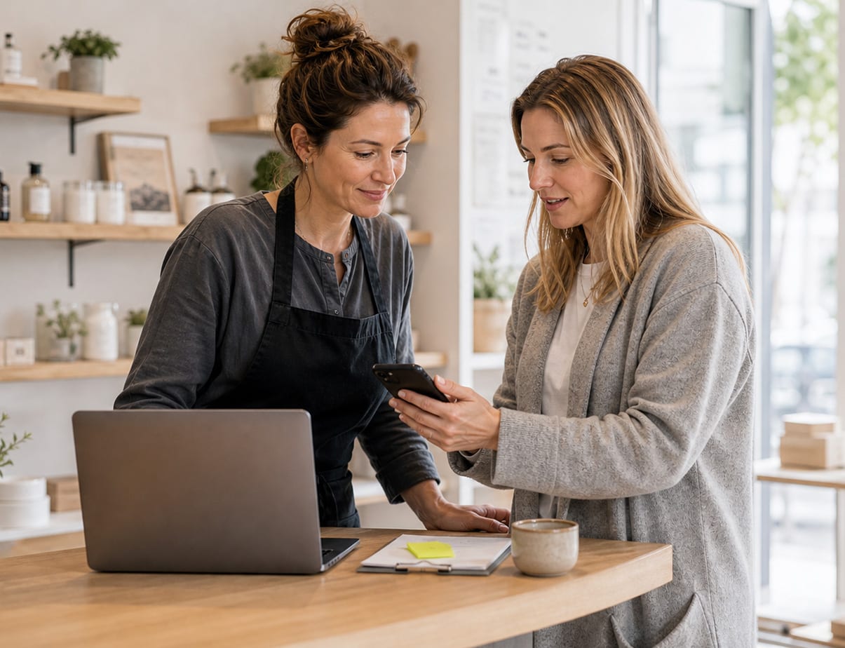 Zwei Frauen arbeiten gemeinsam an einem Laptop